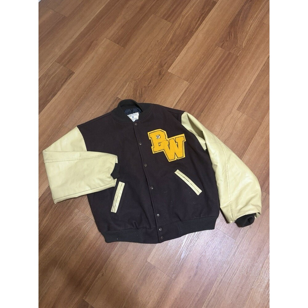 Vtg Maverick Baldwin Wallace College Varsity Letterman Jacket Wool Leather Sz XL
